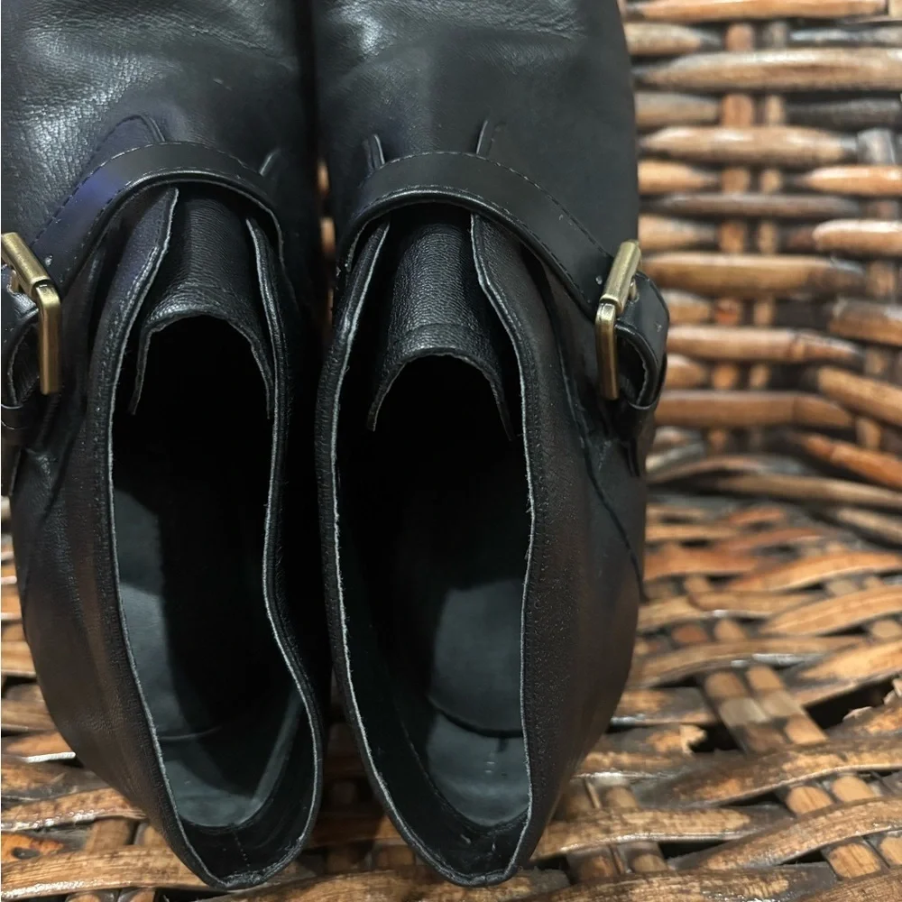 Franco Sarto Black Ankle Boots with Buckle in size 8. Pull on. Great condition!